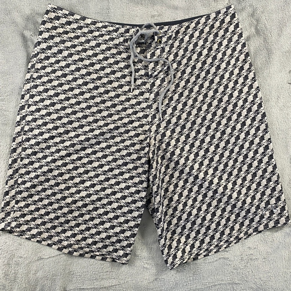 Under Armour Board Shorts Mens 38 Gray Skull Geometric Print Lace Up Swim Trunks